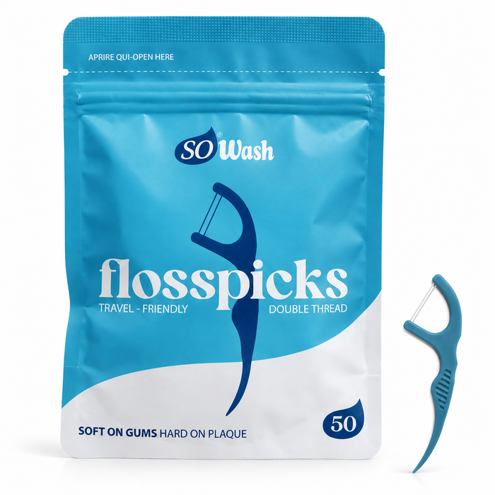 SoWash Flosspicks | Forcelle Interdentali | Doppio Filo | Aroma Menta | Busta da 50pz Richiudibile