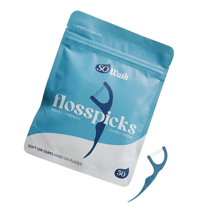 SoWash Flosspicks | Forcelle Interdentali | Doppio Filo | Aroma Menta | Busta da 50pz Richiudibile