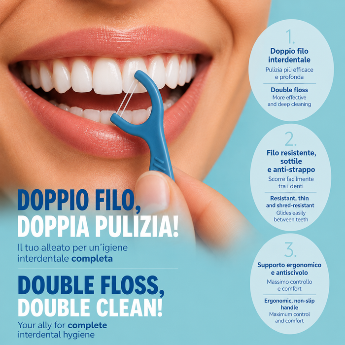 SoWash Flosspicks | Forcelle Interdentali | Doppio Filo | Aroma Menta | Busta da 50pz Richiudibile